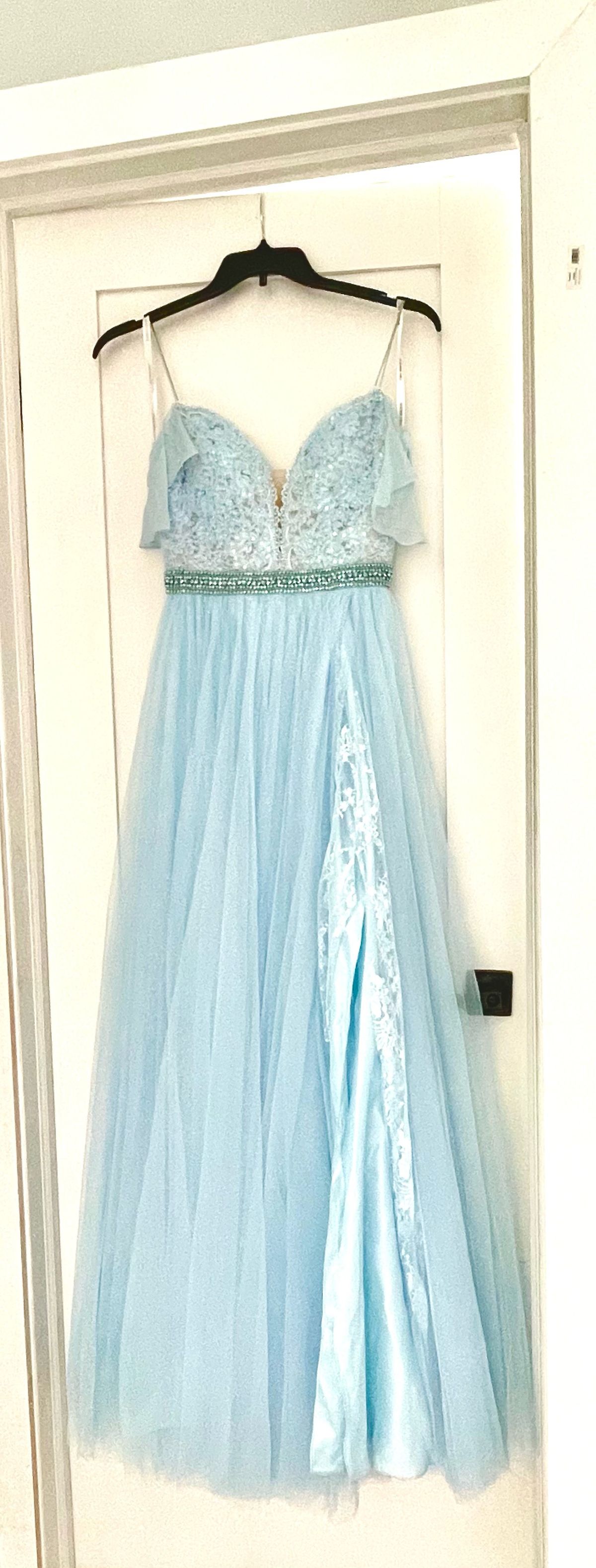 Sherri Hill Size 4 Pageant Plunge Blue Side Slit Dress on Queenly