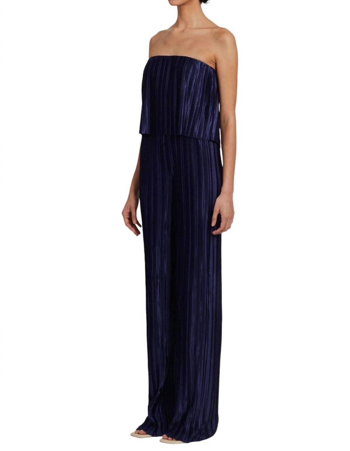 Style 1-1362254156-149 Amanda Uprichard Size L Prom Strapless Navy Blue Formal Jumpsuit on Queenly