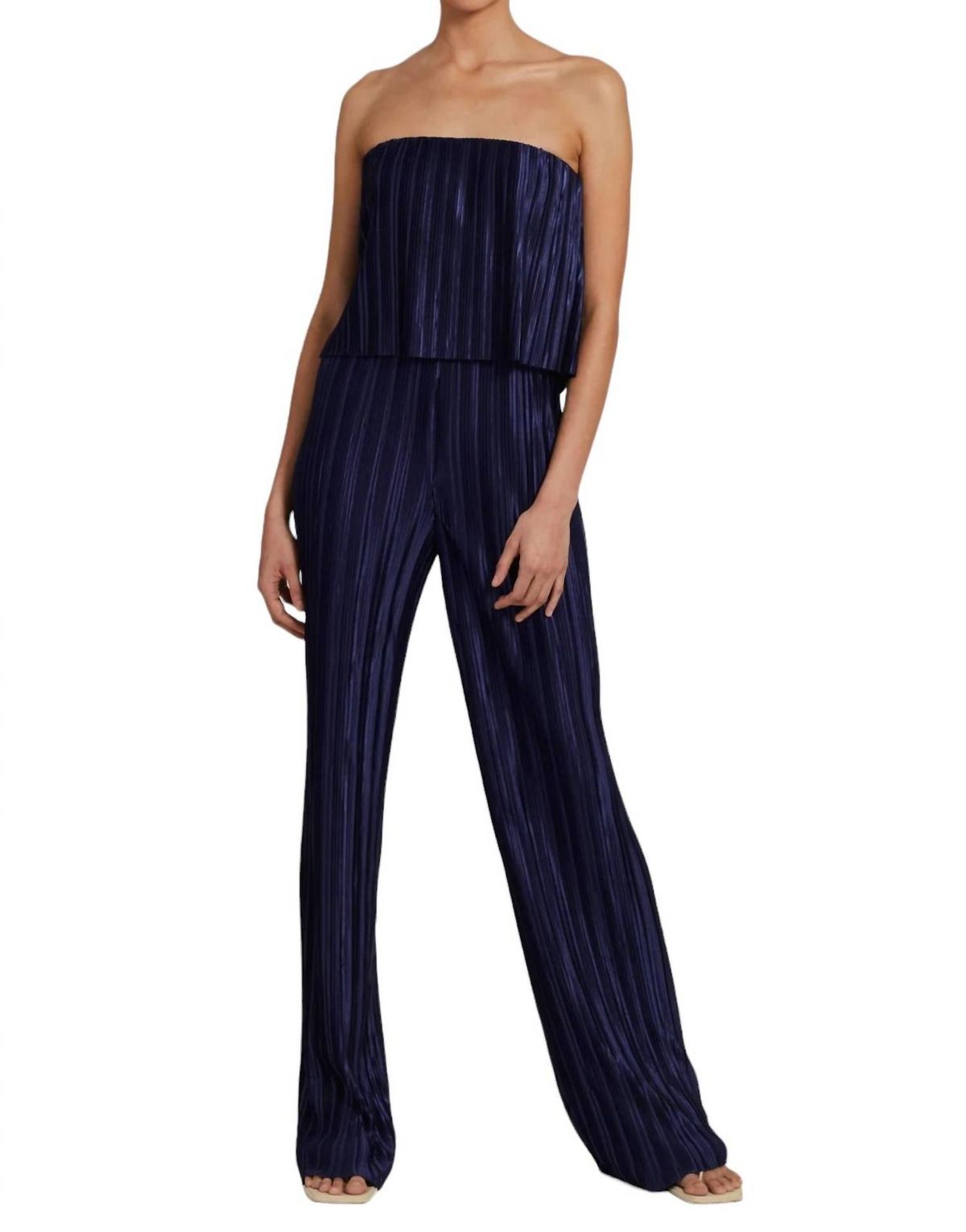 Style 1-1362254156-149 Amanda Uprichard Size L Prom Strapless Navy Blue Formal Jumpsuit on Queenly