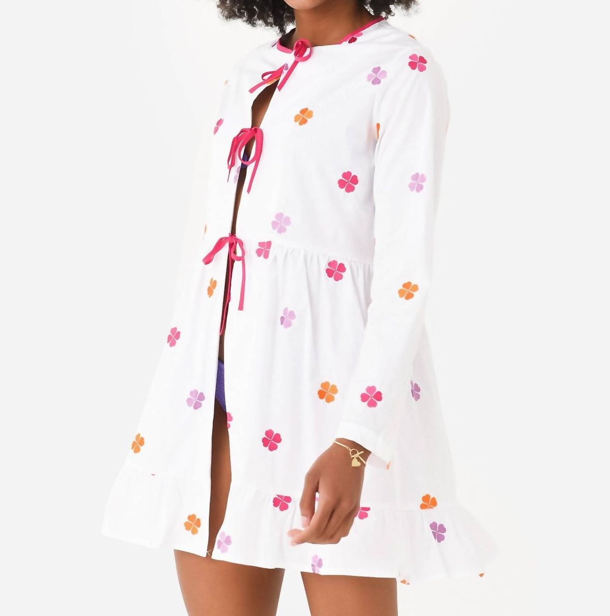 Style 1-2735864398-149 Anim Size L Long Sleeve Floral White Cocktail Dress on Queenly