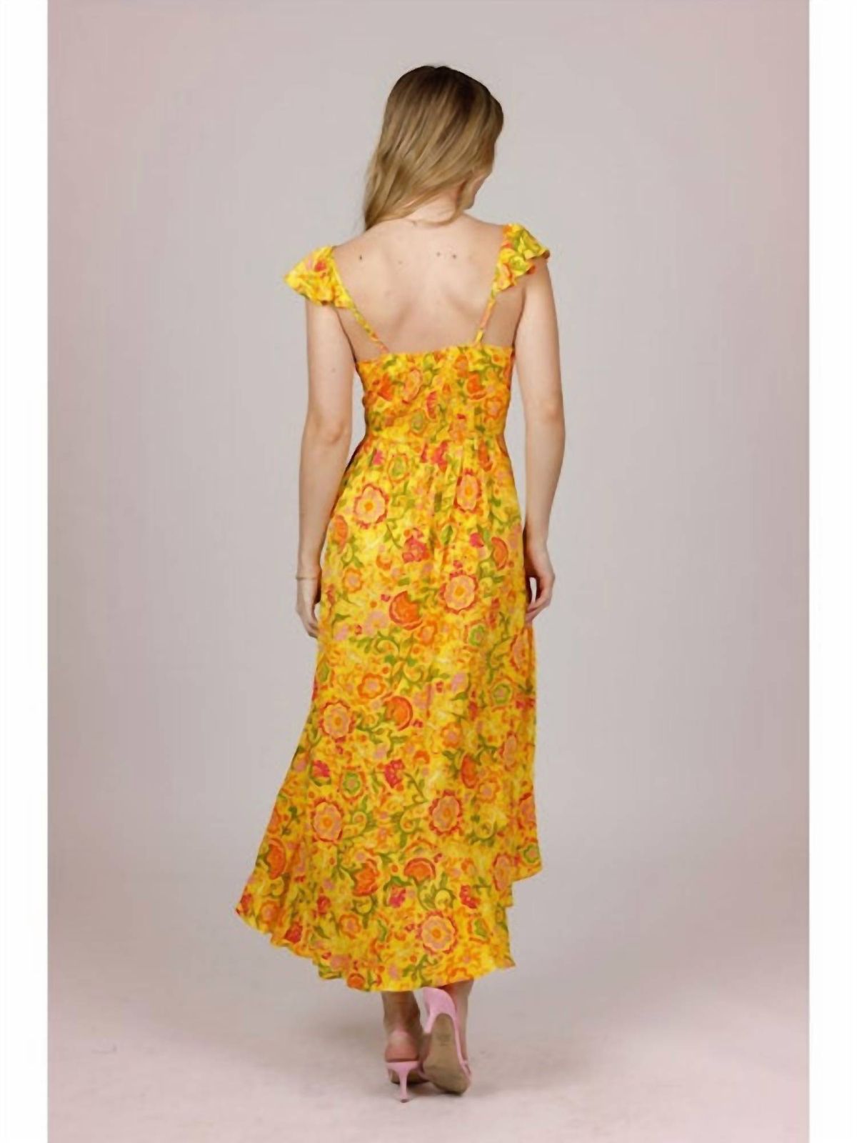 Style 1-1820016350-149 band of the free Size L Floral Yellow Cocktail Dress on Queenly