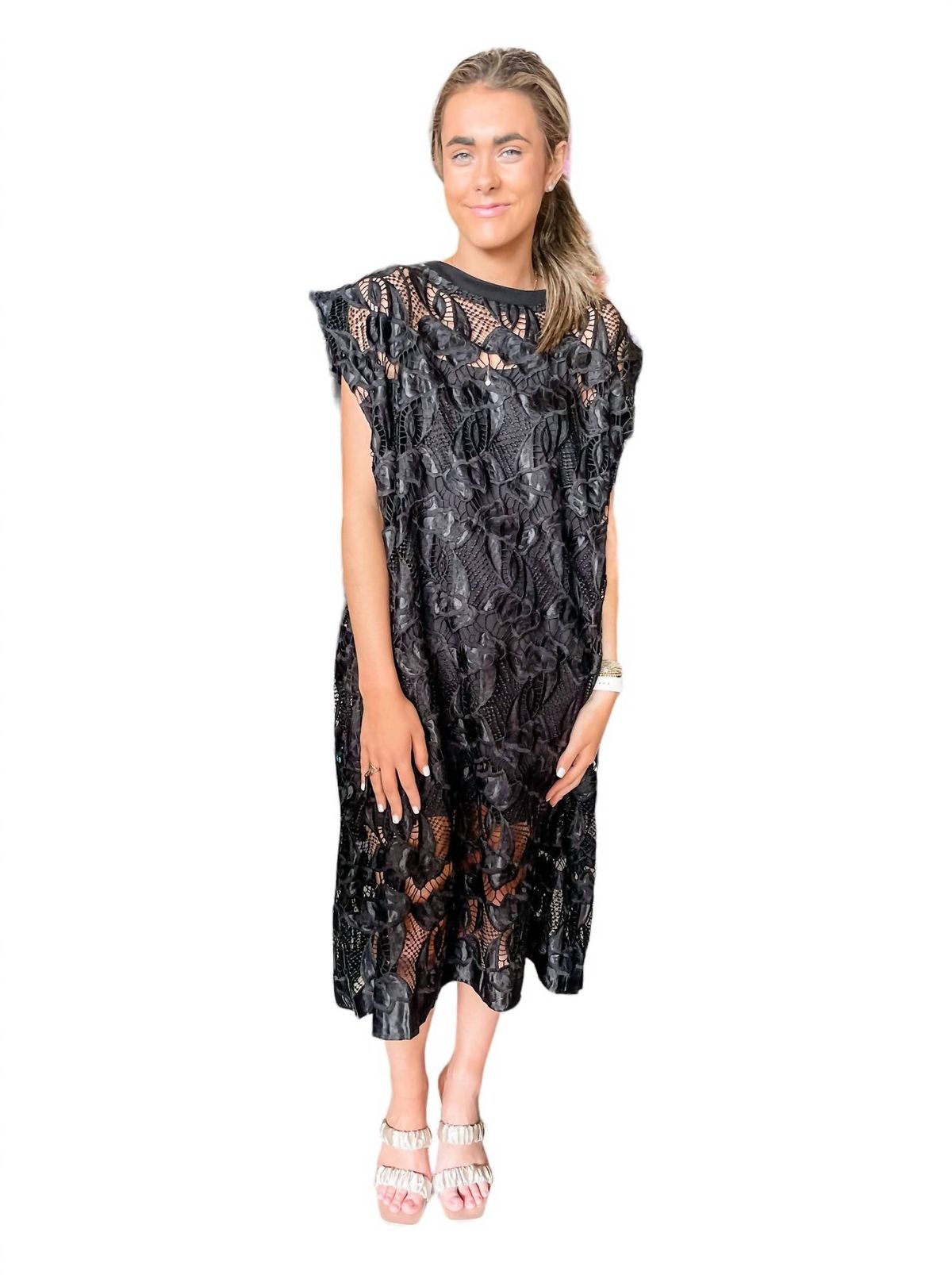 Style 1-2034101723-149 BEULAHSTYLE Size L Lace Black Cocktail Dress on Queenly