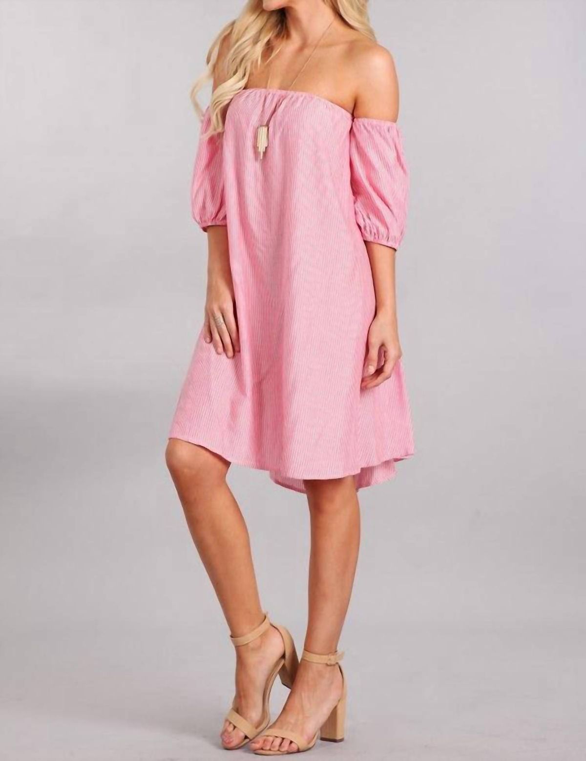 Style 1-7213619-149 CHRIS & CAROL Size L Off The Shoulder Pink Cocktail Dress on Queenly