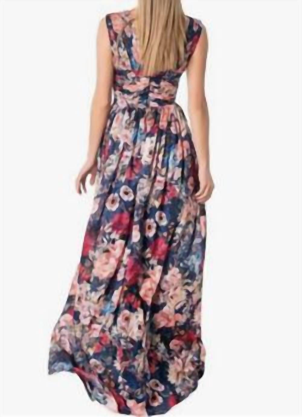 Style 1-1218179664-74 DRESS THE POPULATION Size S Plunge Floral Navy Blue Floor Length Maxi on Queenly