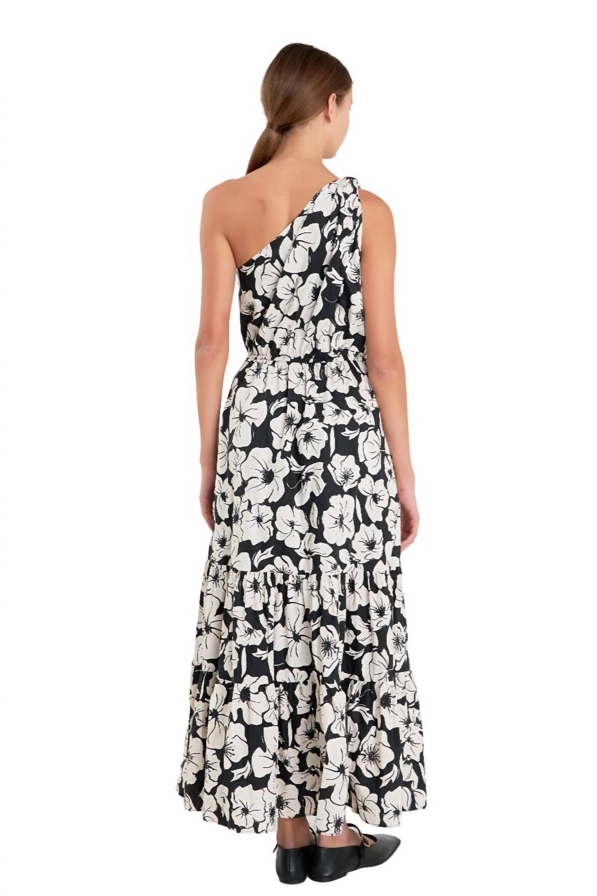 Style 1-168911478-149 English Factory Size L One Shoulder Floral Black Floor Length Maxi on Queenly