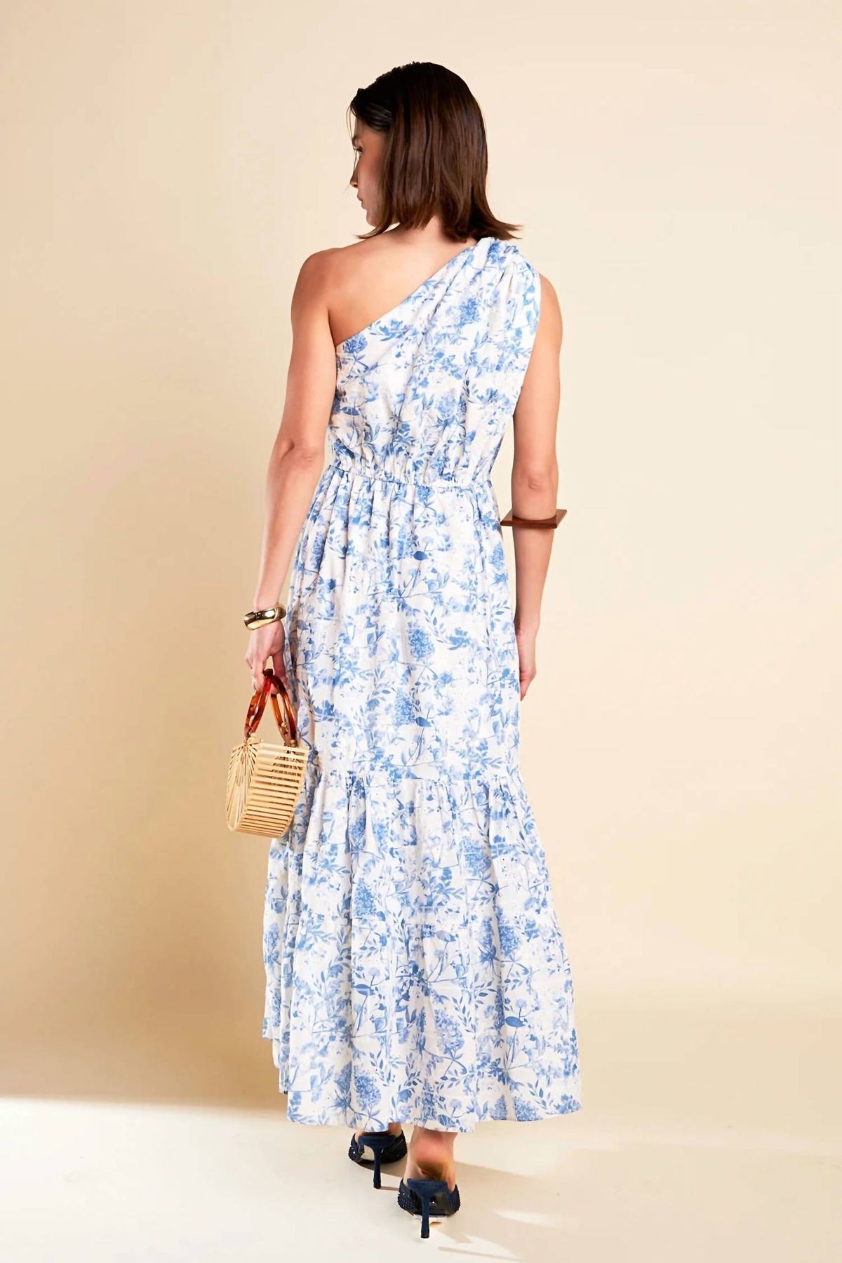 Style 1-2736958518-149 English Factory Size L One Shoulder Floral Blue Floor Length Maxi on Queenly