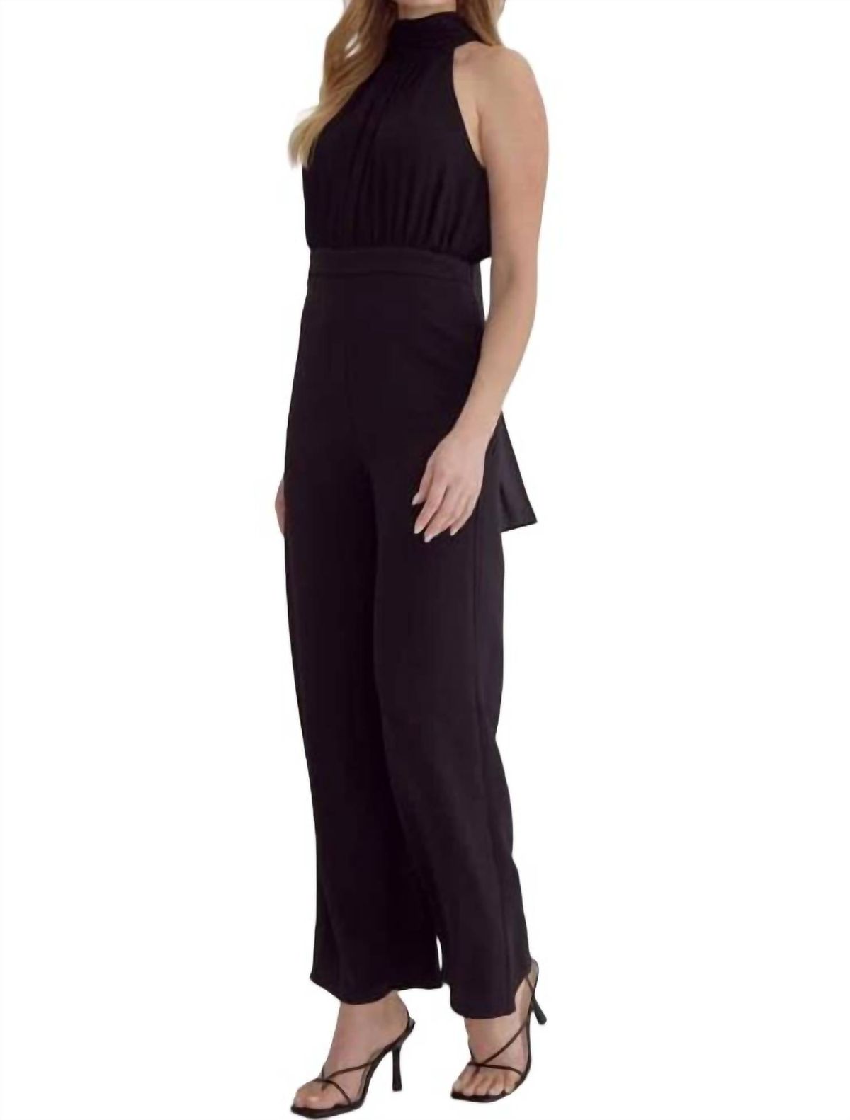 Style 1-1884842925-74 entro Size S Halter Sequined Black Formal Jumpsuit on Queenly