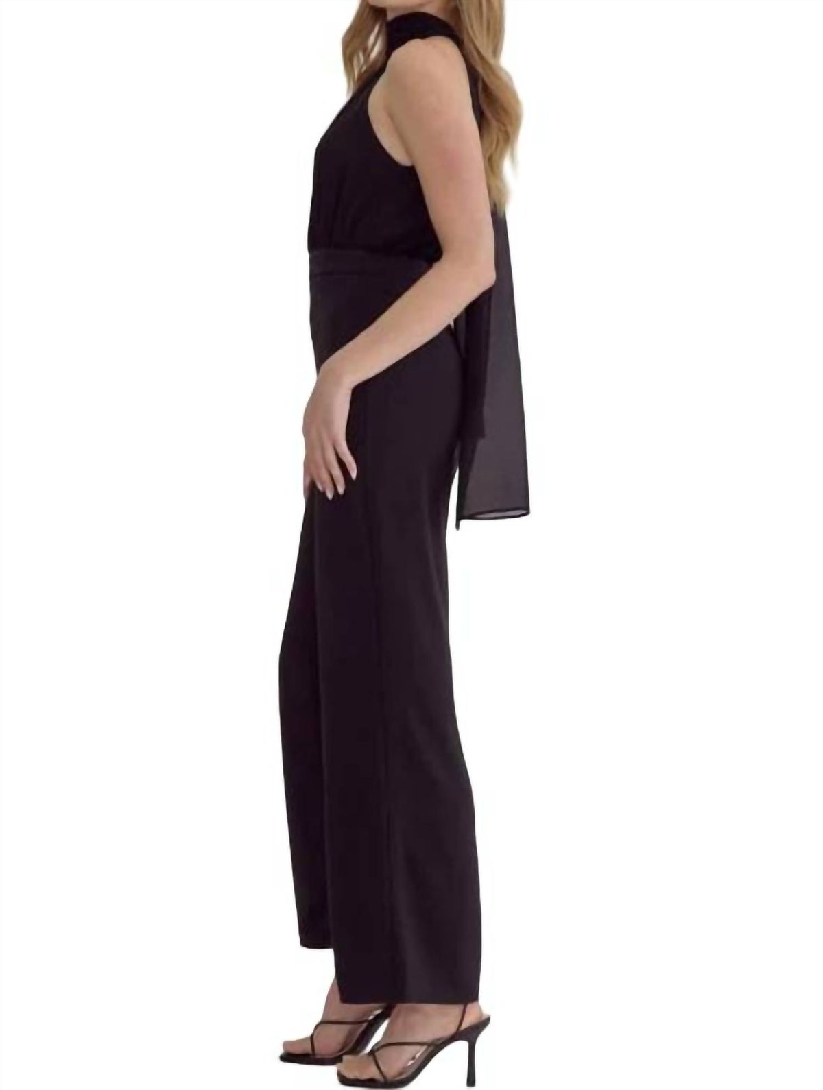 Style 1-1884842925-74 entro Size S Halter Sequined Black Formal Jumpsuit on Queenly