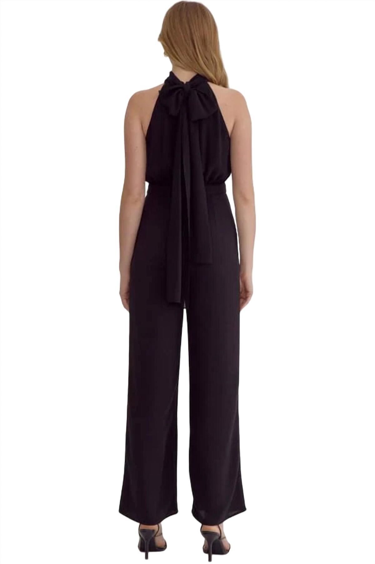 Style 1-1884842925-74 entro Size S Halter Sequined Black Formal Jumpsuit on Queenly