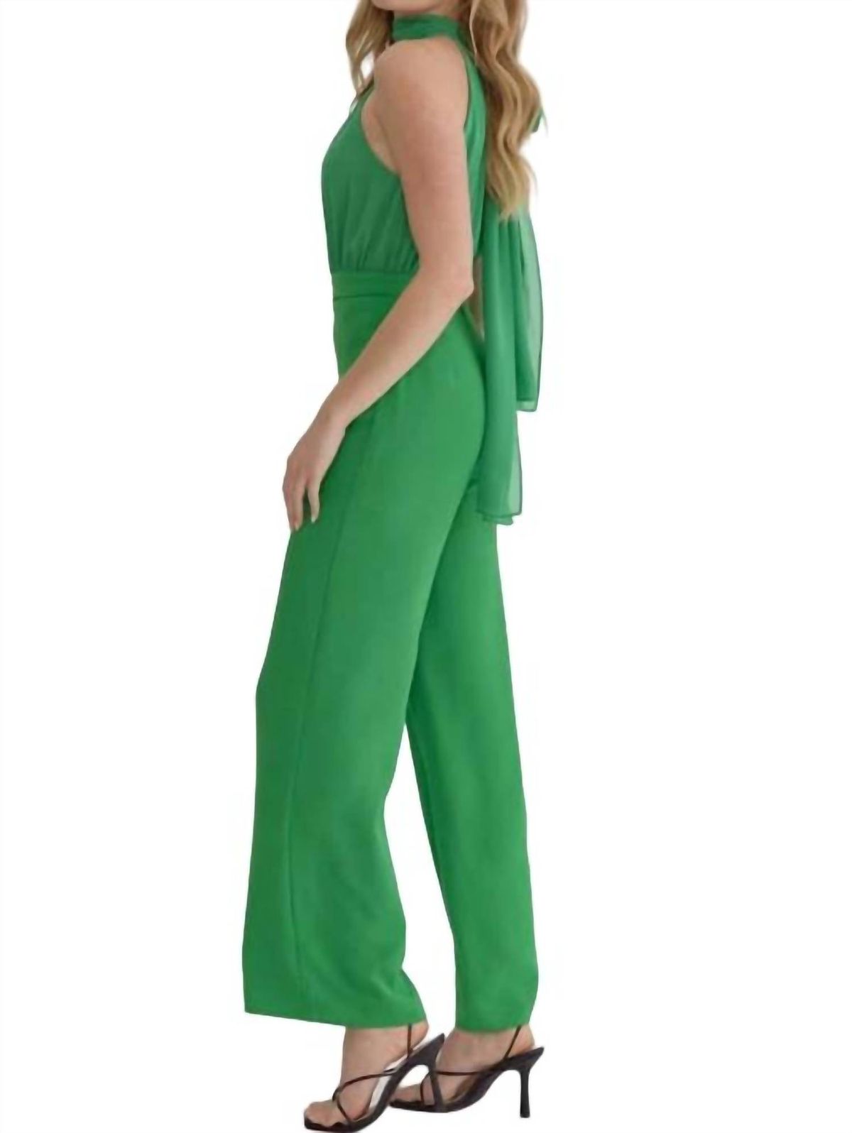 Style 1-360627941-149 entro Size L Halter Sequined Green Formal Jumpsuit on Queenly