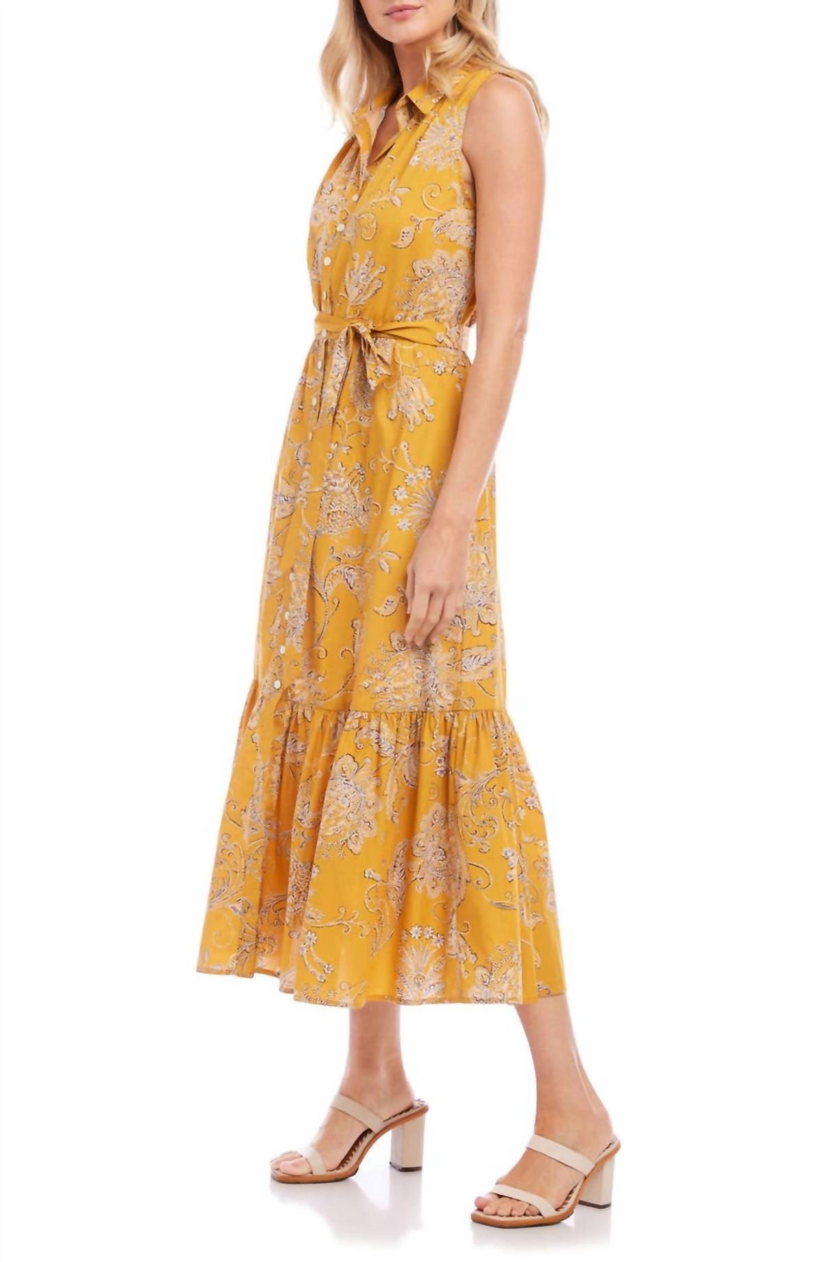 Style 1-2094949157-149 Fifteen Twenty Size L High Neck Floral Yellow Floor Length Maxi on Queenly