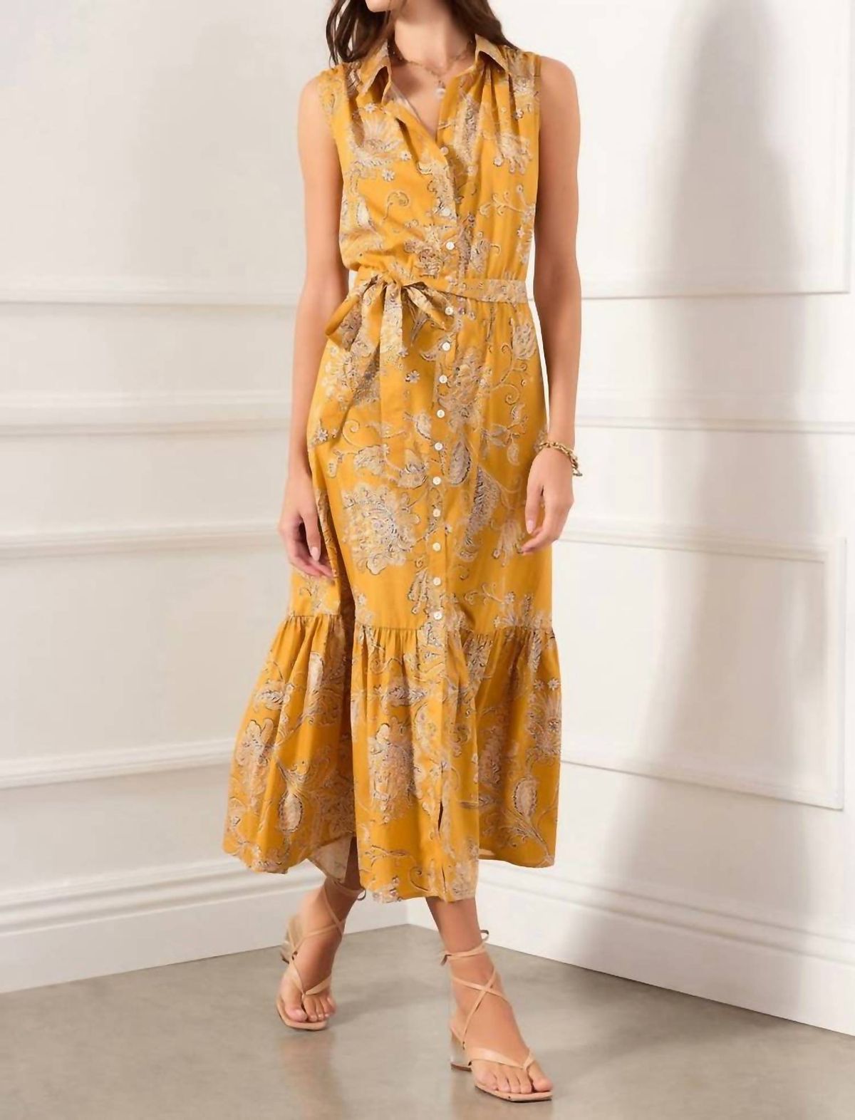 Style 1-2094949157-149 Fifteen Twenty Size L High Neck Floral Yellow Floor Length Maxi on Queenly