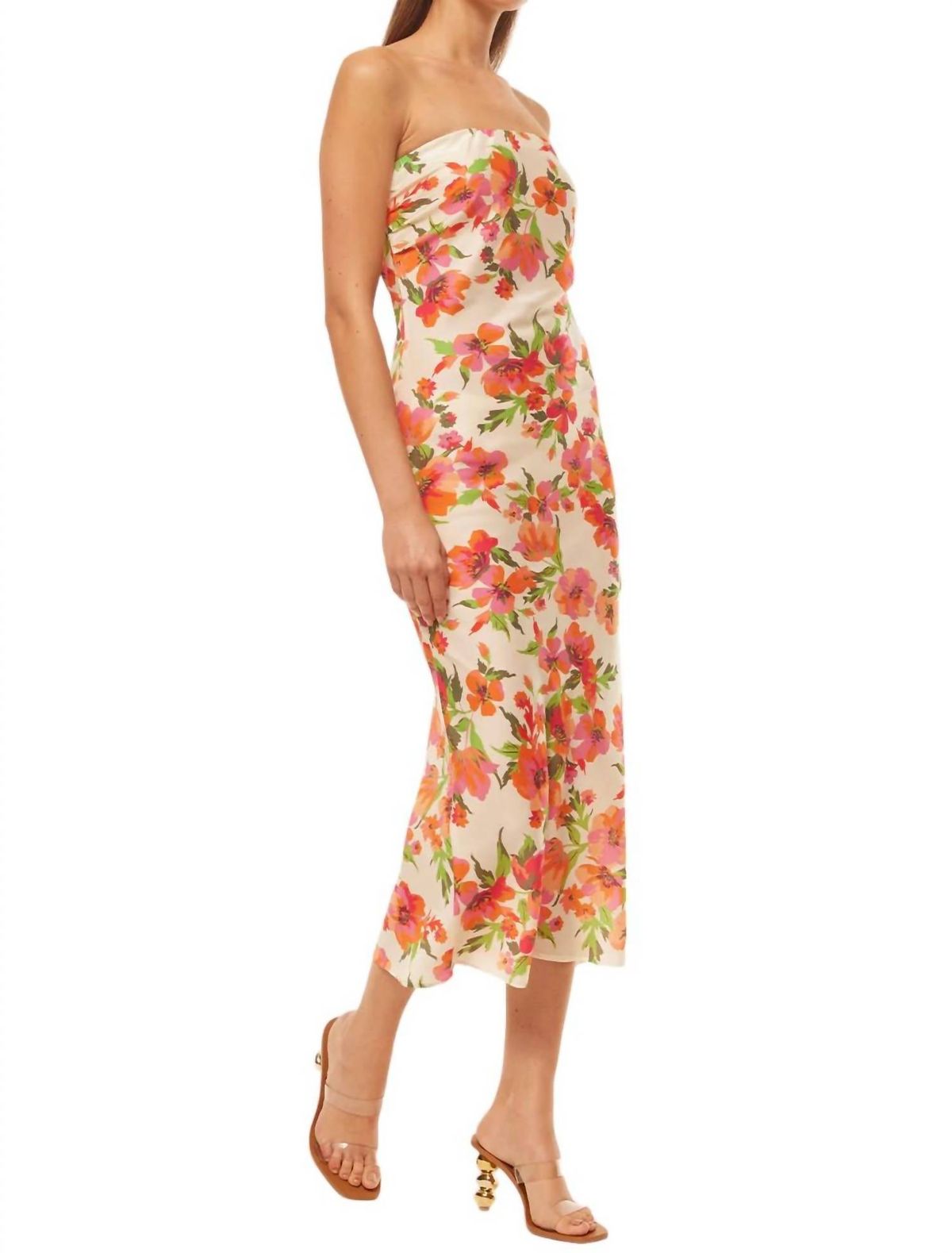 Style 1-2917536221-74 Misa Los Angeles Size S Strapless Floral Nude Cocktail Dress on Queenly