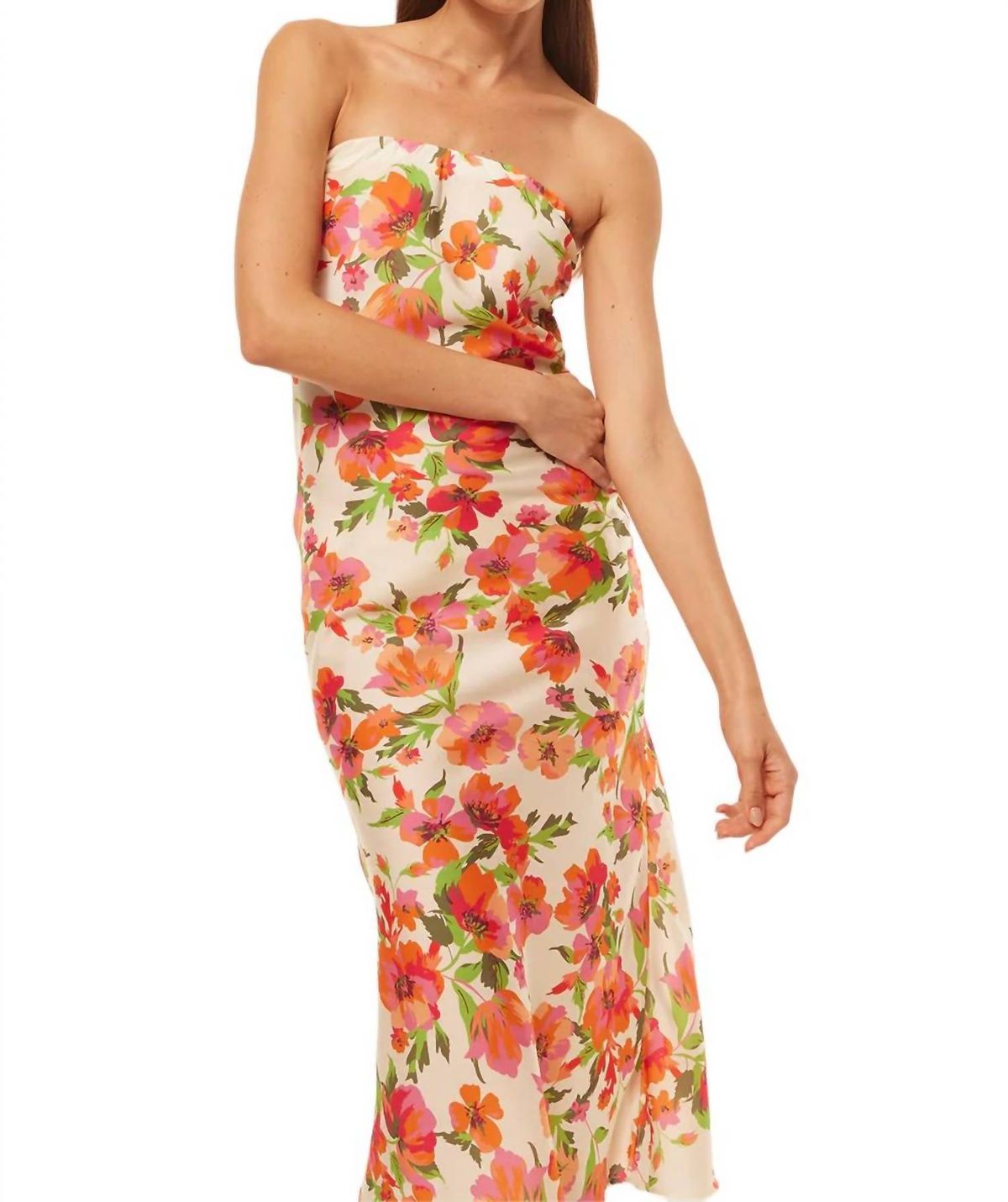 Style 1-2917536221-74 Misa Los Angeles Size S Strapless Floral Nude Cocktail Dress on Queenly