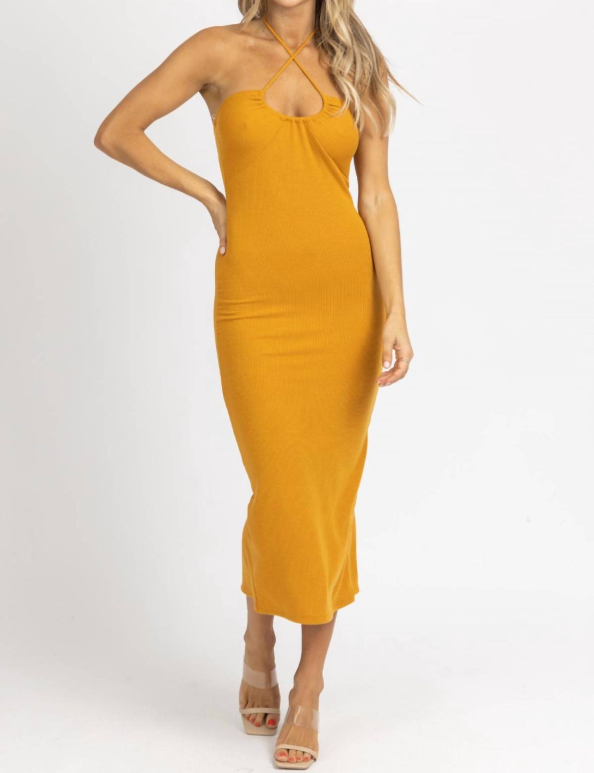 Style 1-4015385577-74 Pretty Garbage Size S Halter Yellow Cocktail Dress on Queenly