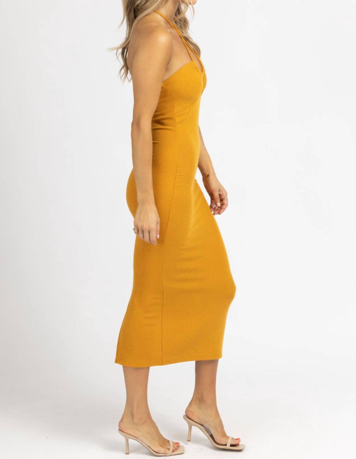 Style 1-4015385577-74 Pretty Garbage Size S Halter Yellow Cocktail Dress on Queenly