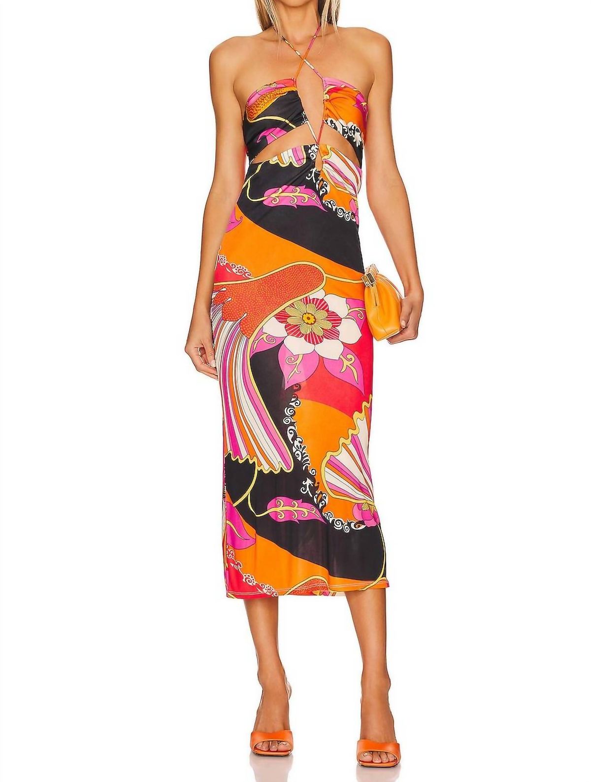 Style 1-3140106600-74 RONNY KOBO Size S Halter Floral Orange Cocktail Dress  on Queenly