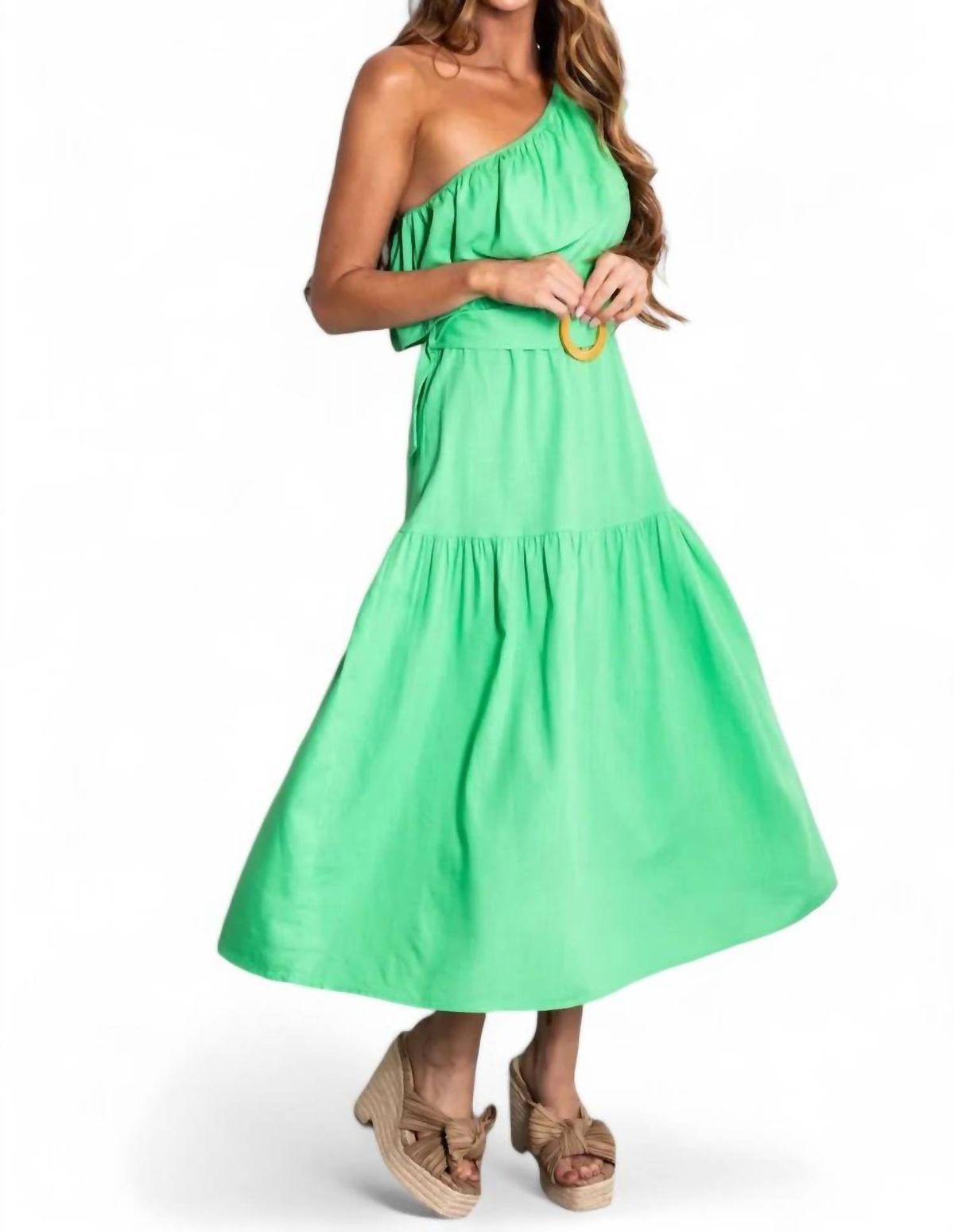 Style 1-4210069899-149 SHE + SKY Size L One Shoulder Green Cocktail Dress on Queenly