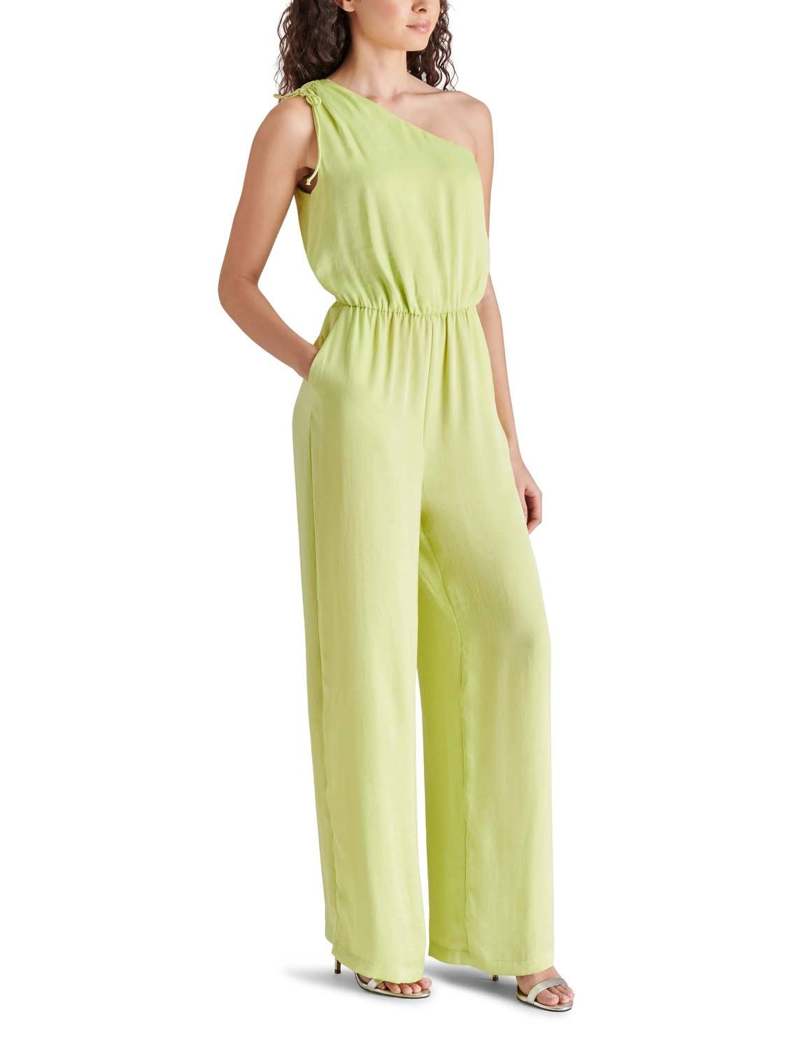 Style 1-388846902-70 STEVE MADDEN Size XS One Shoulder Sequined Green Formal Jumpsuit on Queenly