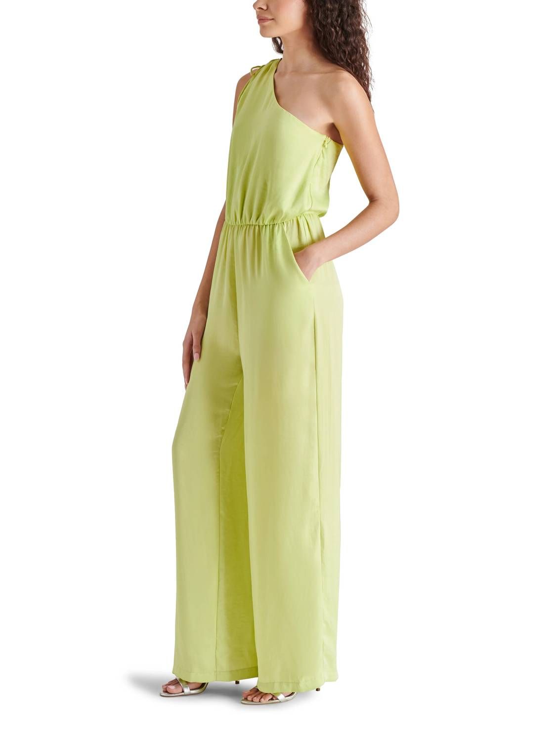 Style 1-388846902-70 STEVE MADDEN Size XS One Shoulder Sequined Green Formal Jumpsuit on Queenly