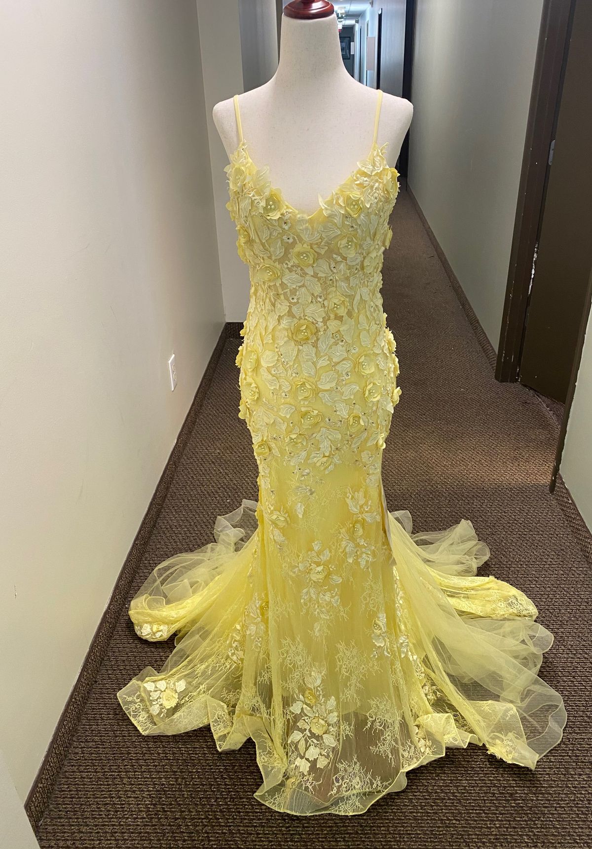 Style 7145 Rachel Allan Size 4 Prom Sequined Yellow A-line Dress on Queenly