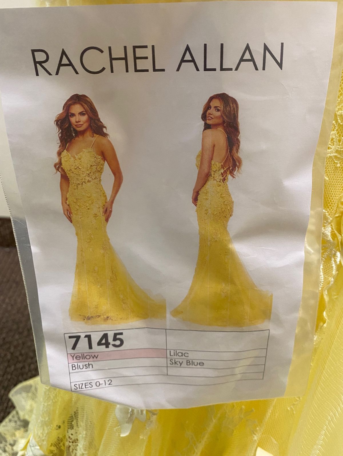 Style 7145 Rachel Allan Size 4 Prom Sequined Yellow A-line Dress on Queenly