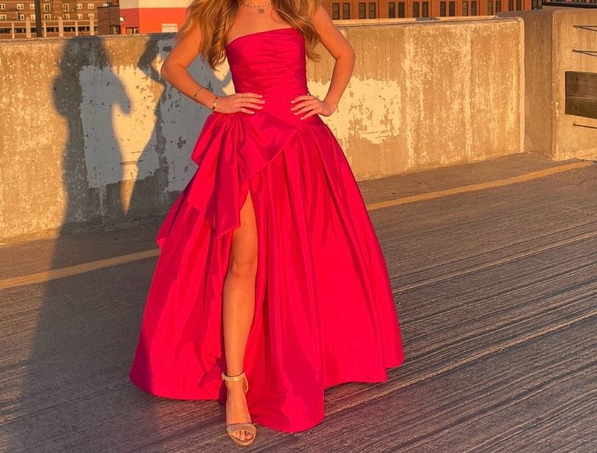 Style 55214 Sherri Hill Size 4 Prom Strapless Hot Pink Dress With Train on Queenly