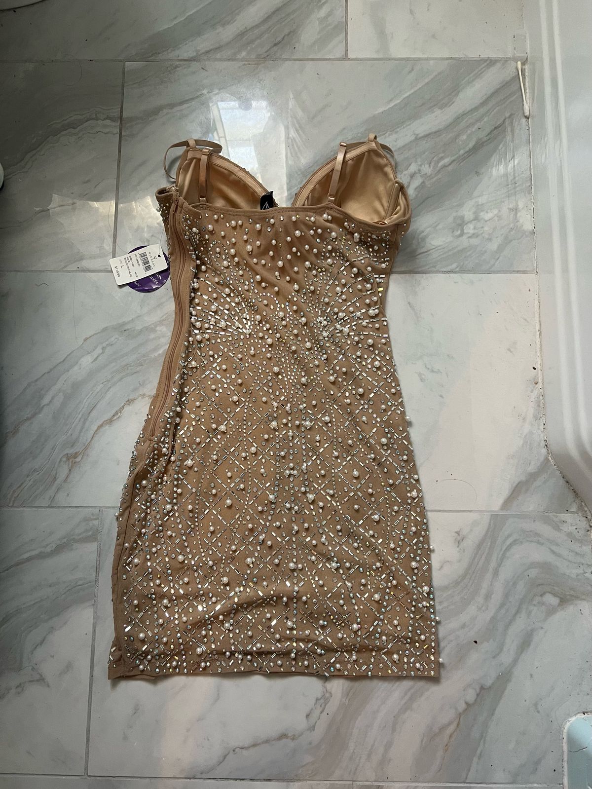 Windsor Size L Prom Plunge Nude Cocktail Dress on Queenly