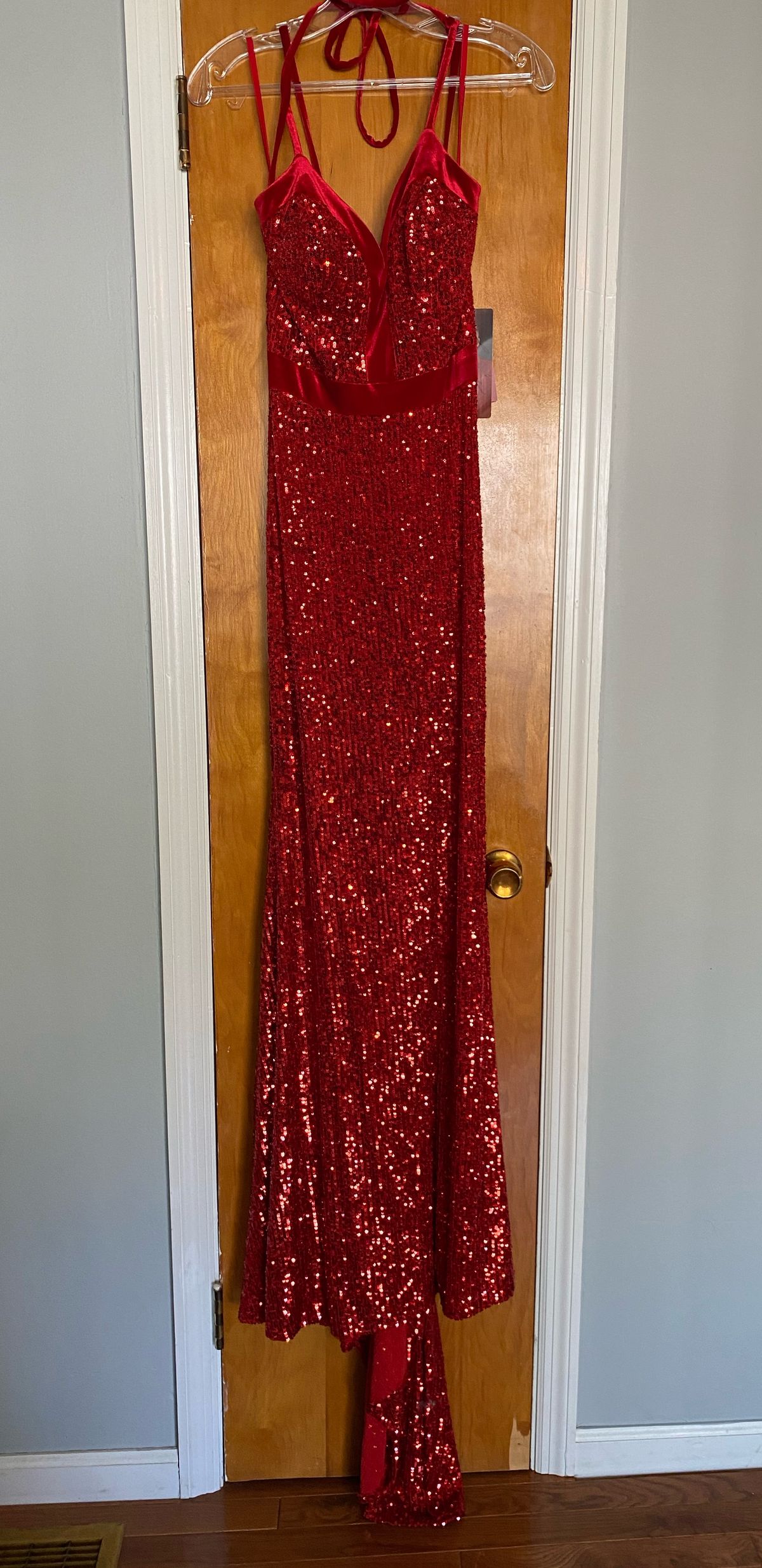 Style 2424 Johnathan Kayne Size 6 Prom Plunge Red A-line Dress on Queenly