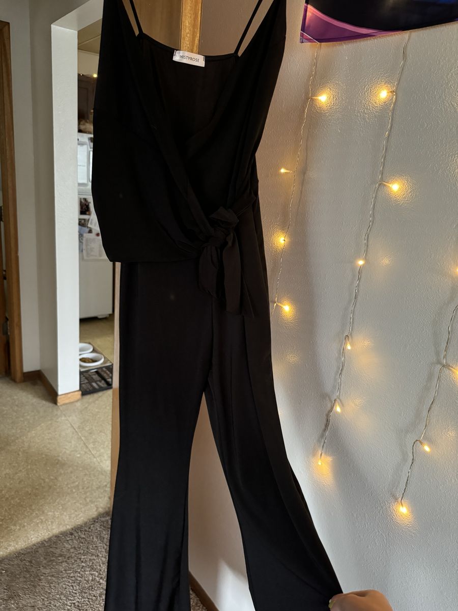 Size S Plunge Sheer Black Formal Jumpsuit on Queenly