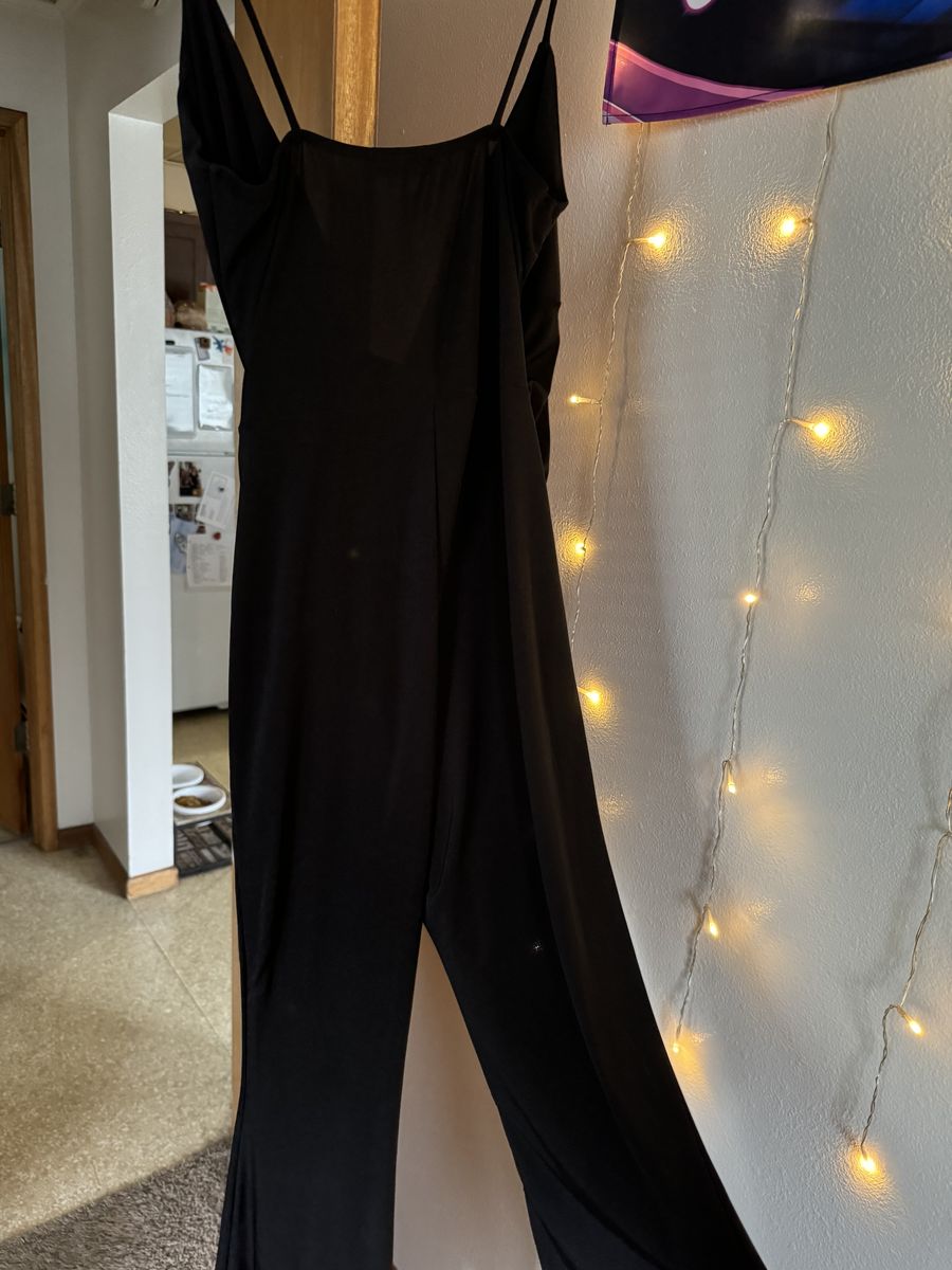 Size S Plunge Sheer Black Formal Jumpsuit on Queenly