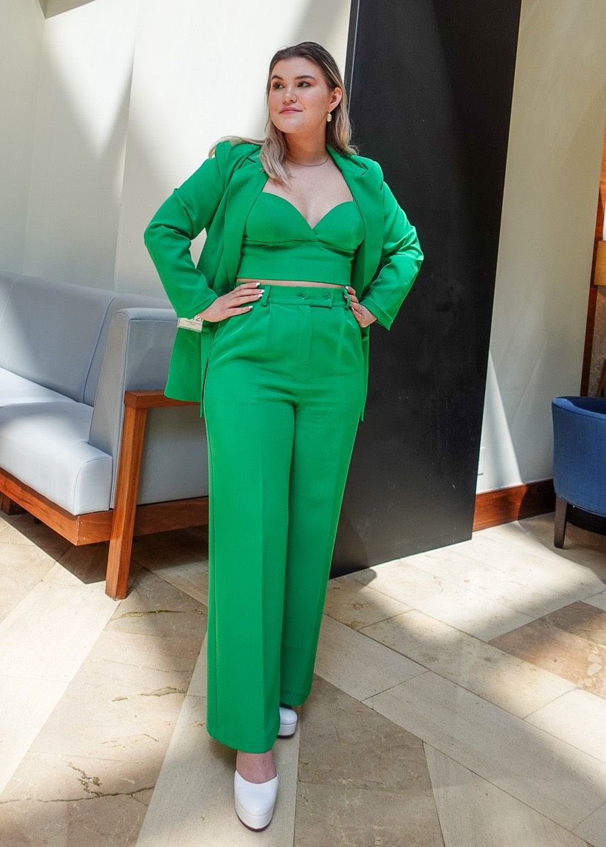 Size 8 Pageant Plunge Green Formal Jumpsuit on Queenly