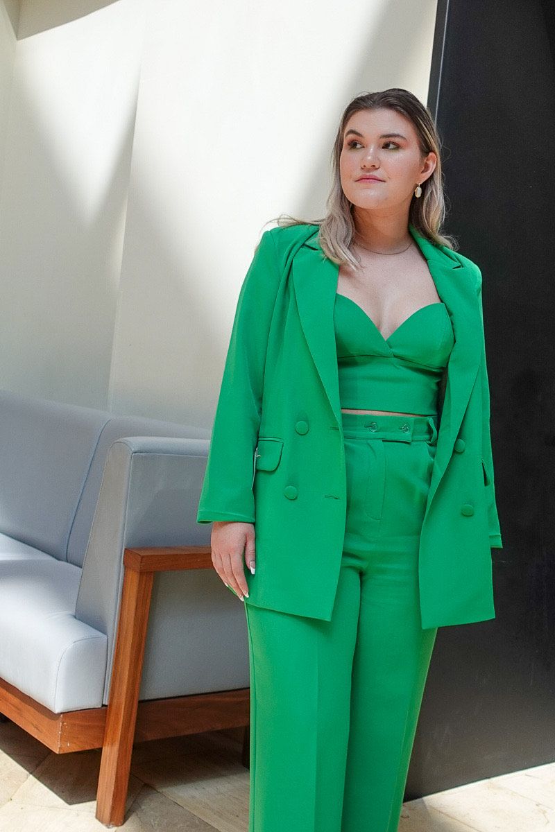 Size 8 Pageant Plunge Green Formal Jumpsuit on Queenly