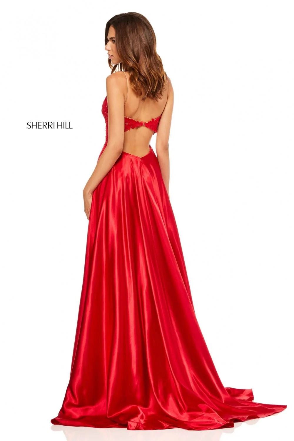 Style 52538 Sherri Hill Size 8 Pageant Plunge Red A-line Dress on Queenly