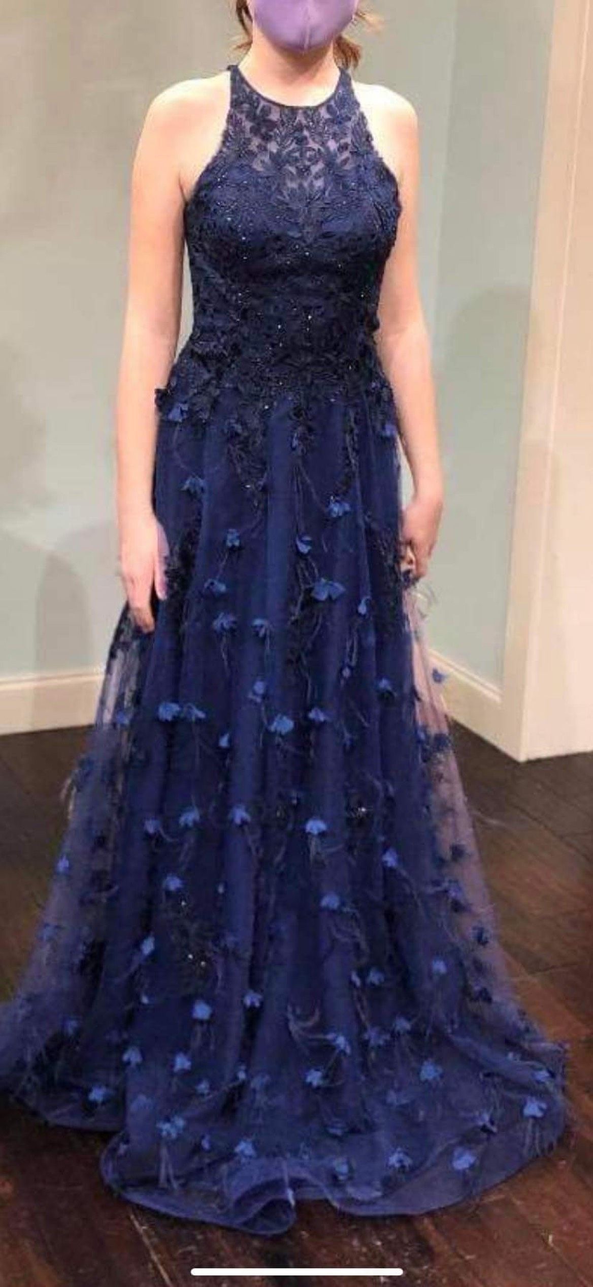 Sherri Hill Size 0 Prom High Neck Blue Ball Gown on Queenly