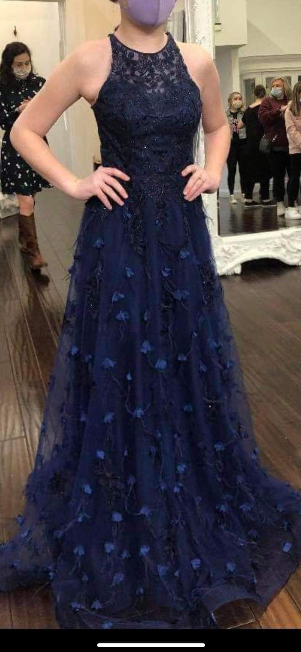 Sherri Hill Size 0 Prom High Neck Blue Ball Gown on Queenly