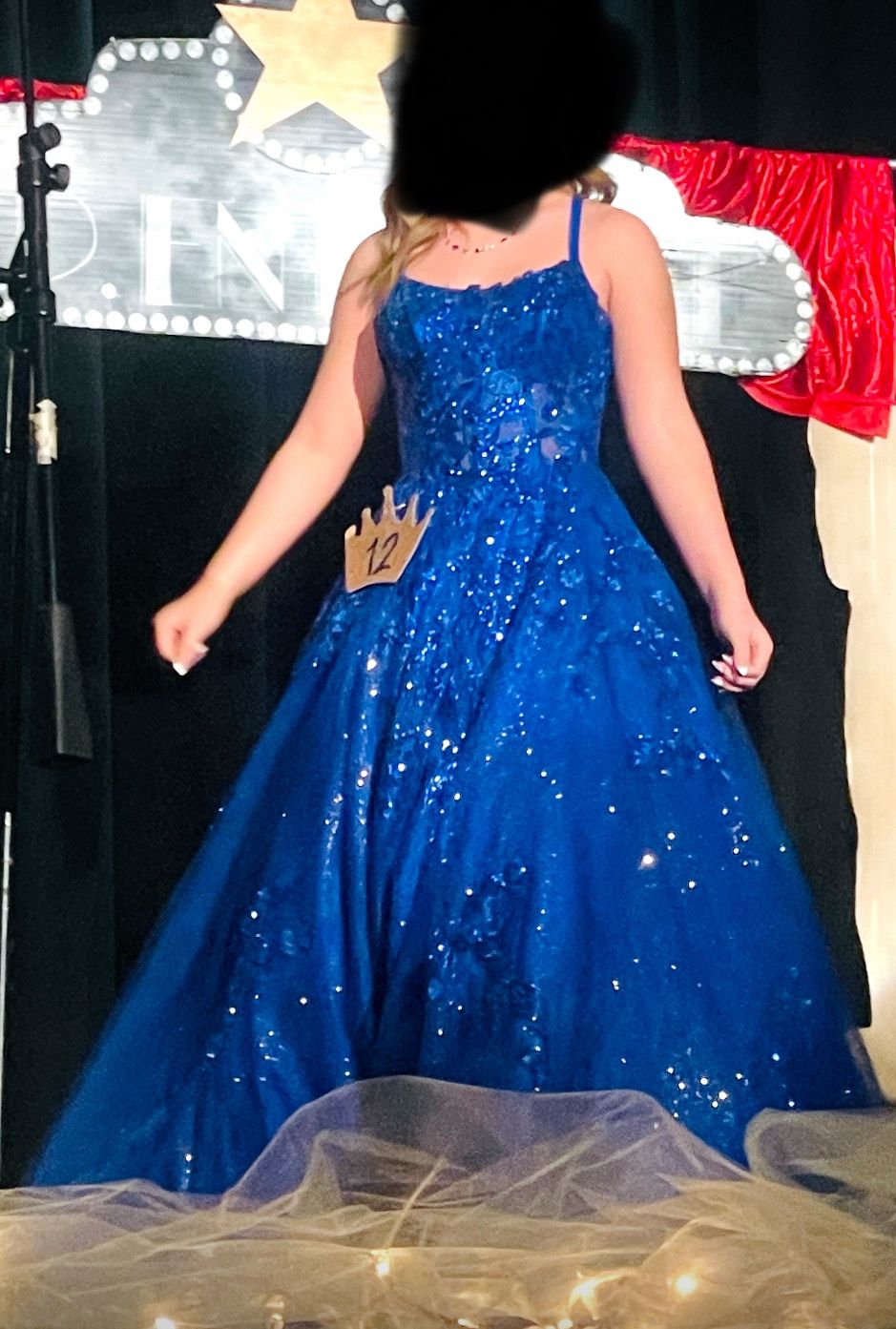 Size 00 Pageant Plunge Royal Blue Ball Gown on Queenly