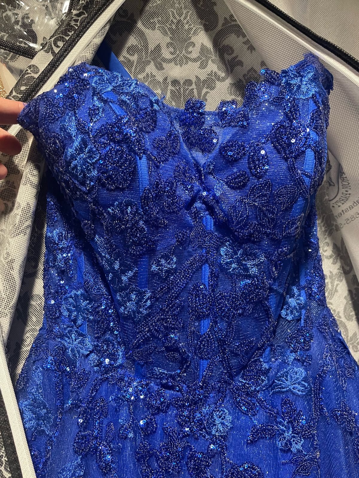 Size 00 Pageant Plunge Royal Blue Ball Gown on Queenly