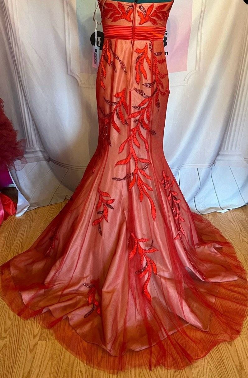 Jovani Size 4 Strapless Red Mermaid Dress on Queenly