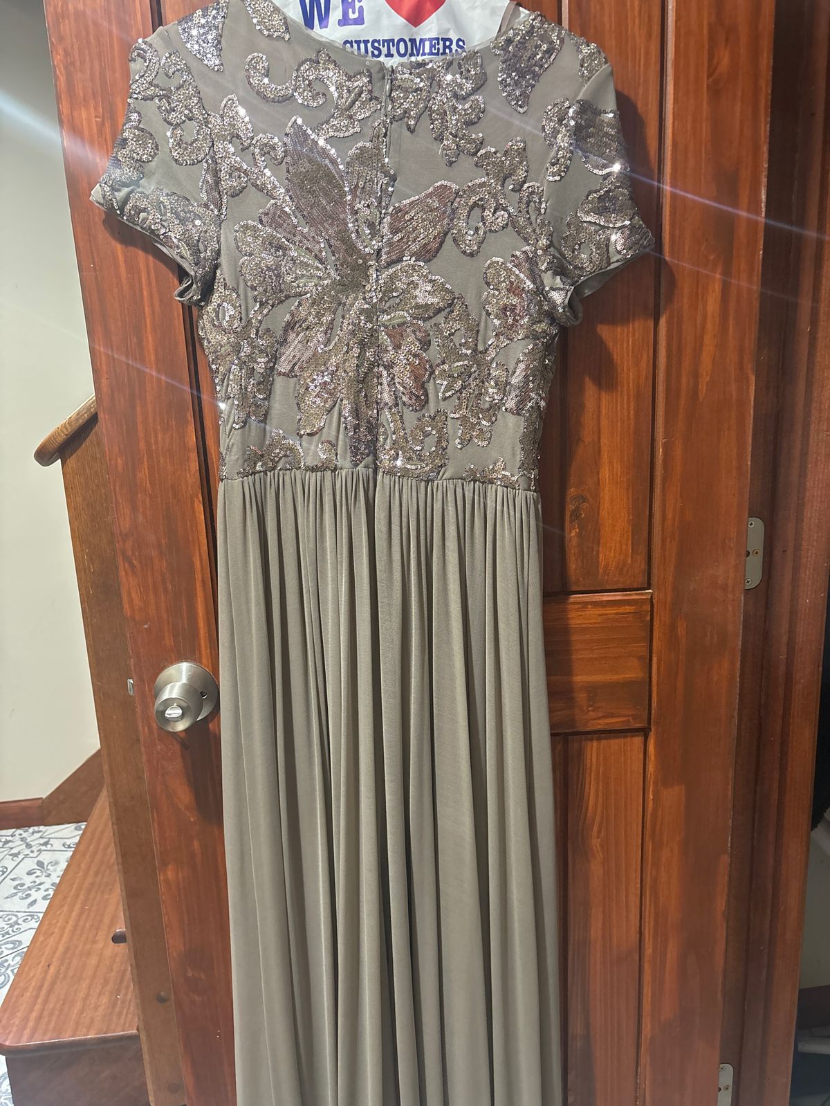 Betsy and Adam Size 12 Cap Sleeve Nude Floor Length Maxi on Queenly