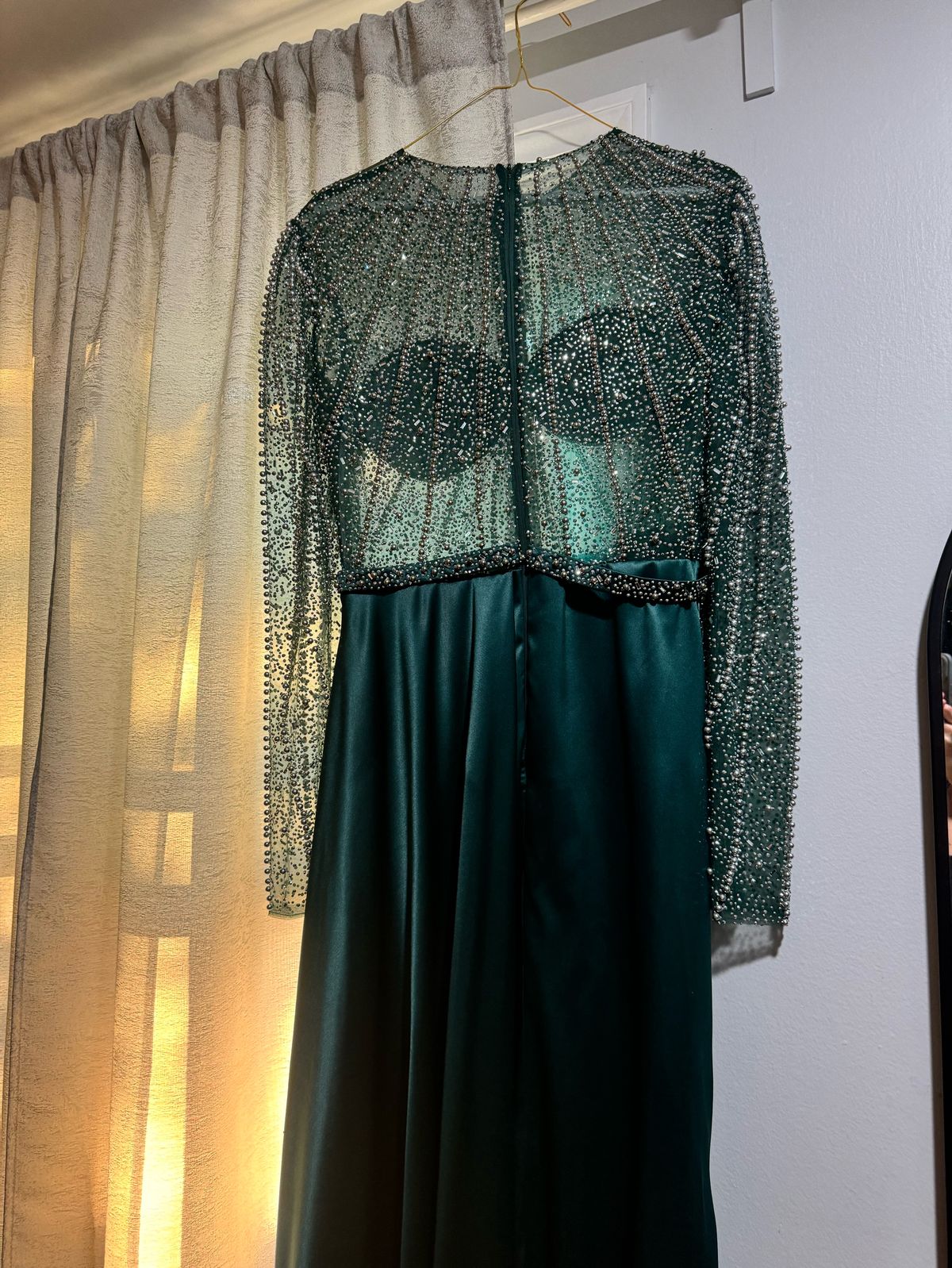 Size 6 Wedding Guest Long Sleeve Green Ball Gown on Queenly