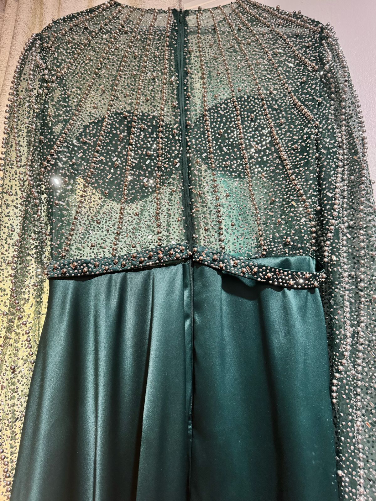 Size 6 Wedding Guest Long Sleeve Green Ball Gown on Queenly