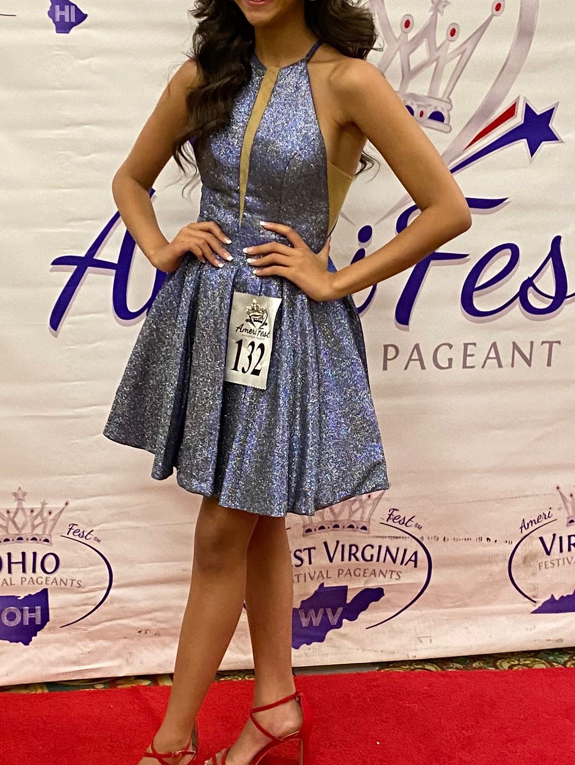 Sherri Hill Size 00 Pageant Plunge Blue Cocktail Dress on Queenly