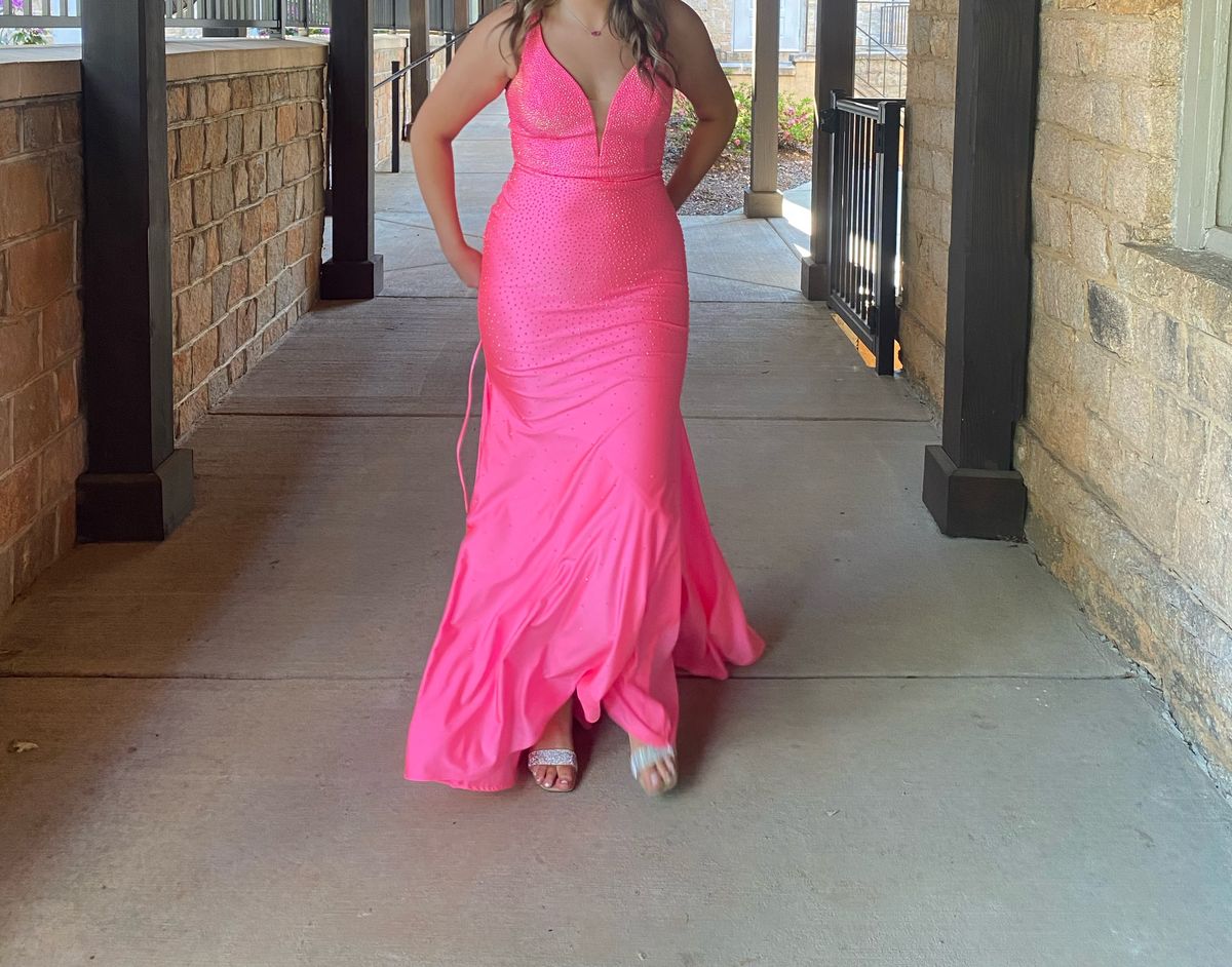 Size 10 Prom Plunge Pink Mermaid Dress on Queenly