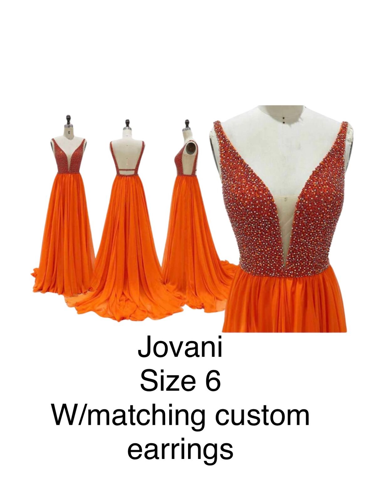 Jovani Size 6 Plunge Orange Dress With Train on Queenly