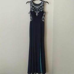 Betsy and Adam Blue Size 4 Jewelled Euphoria Navy Side slit Dress on Queenly