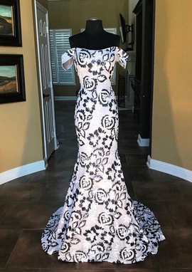 Crown Couture Custom Dresses White Size 2 Sequin Train Floral Custom Mermaid Dress on Queenly