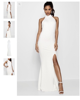 Boohoo White Size 4 Backless Pageant Halter Side slit Dress on Queenly