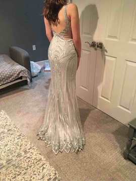 Jovani Silver Size 8 Prom Sequin Mermaid Dress on Queenly