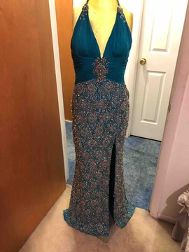 Mac Duggal Blue Size 6 Beaded Side slit Dress on Queenly